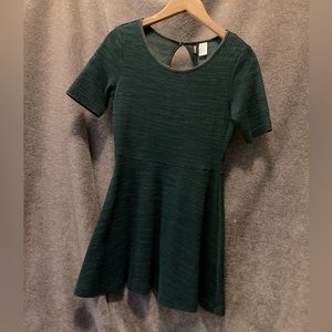 Green Skater Dress w/ Faux Leather Trim